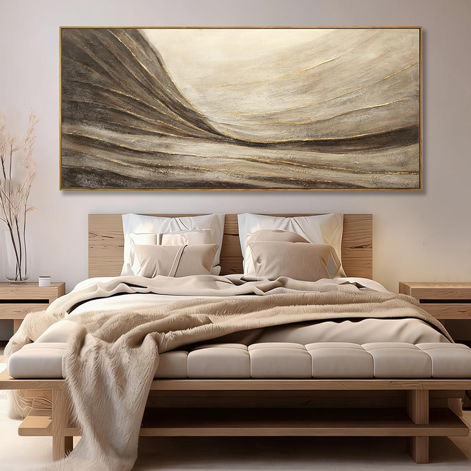 WINKAILIN Brown And Gold Wave Minimalist Wall Decor Large Wall Art Rustic Abstract Oversized Posters Pictures Extra Large Contemporary Canvas for Living Room Entryway Decor 32x70 Inch