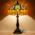 Tiffany Lamp Touch Control Table Lamp Orange Flower Style Stained Glass 12×12×19 Inches Desk Reading Light Bedroom Office