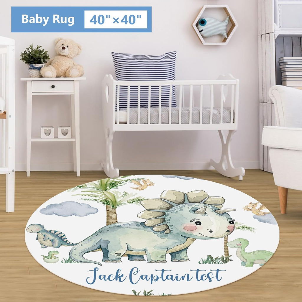 KAINSY Custom Baby Crib Bedding Set, 5 Pcs Personalized Name Green Dino Baby Crib Set for Kid Infant Toddler, Double Layer Customized Present