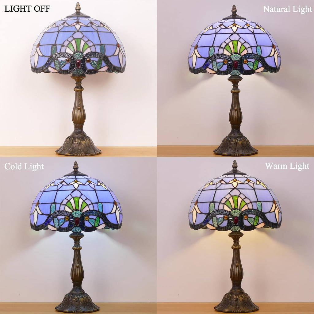 Tiffany Lamp Stained Glass Table Lamp Antique Bedside Reading Light W12H19 Inches (Baroque)
