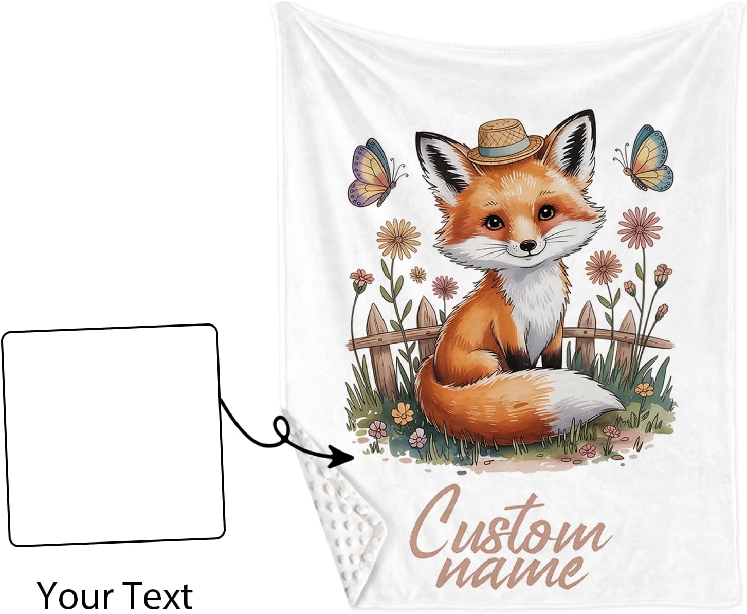Personalized Crib Bedding Set for Baby Girls, Custom Name Baby Crib Sets 5-Pcs - Toddler Double Layer Blanket Fitted Sheet Changing Pad Cover Rug Wall Art Set, Fox Theme Nursery Décor