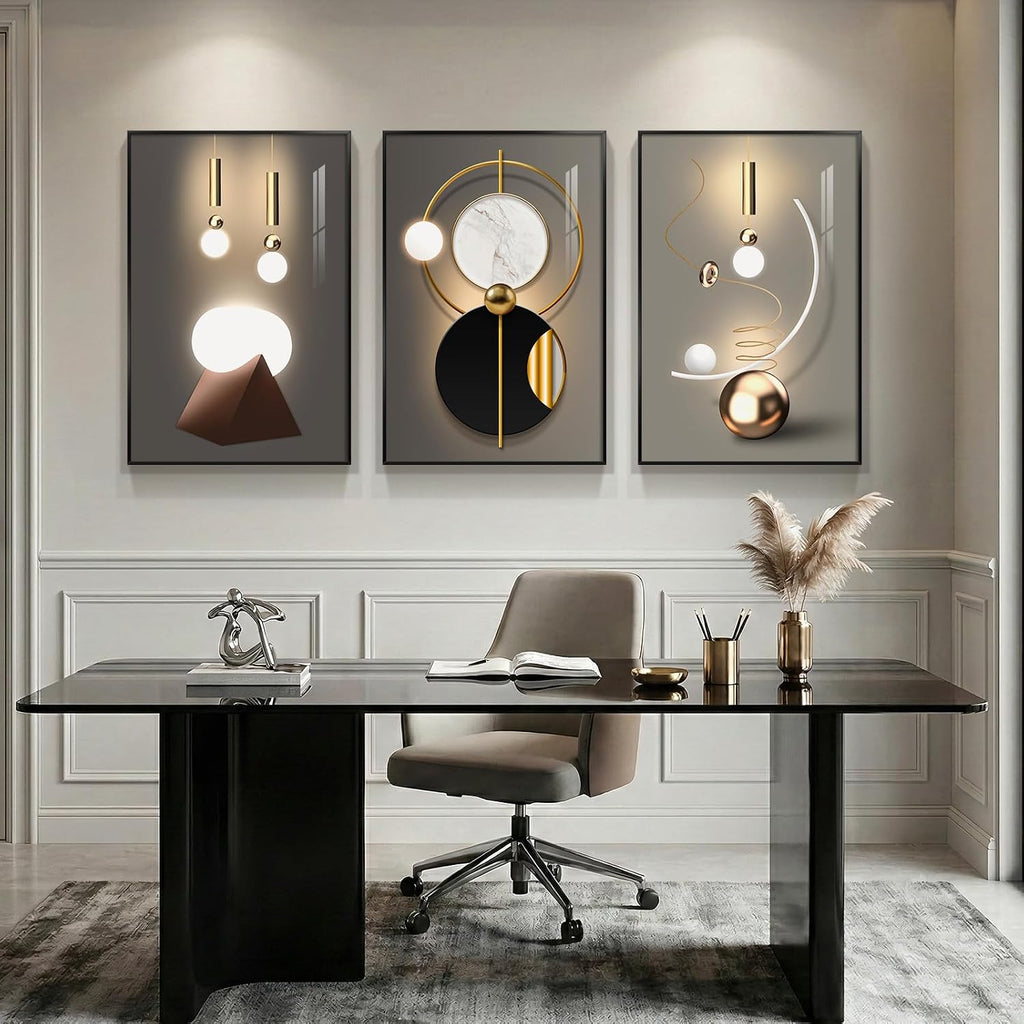 3 Piece Framed Black and Gold Abstract Wall Art for Living Room, Large Modern Luxury Geometric Picture Prints Paintings, Bright Style Artwork for Bedroom Dining Room Office Wall Decor 20x30 Inch