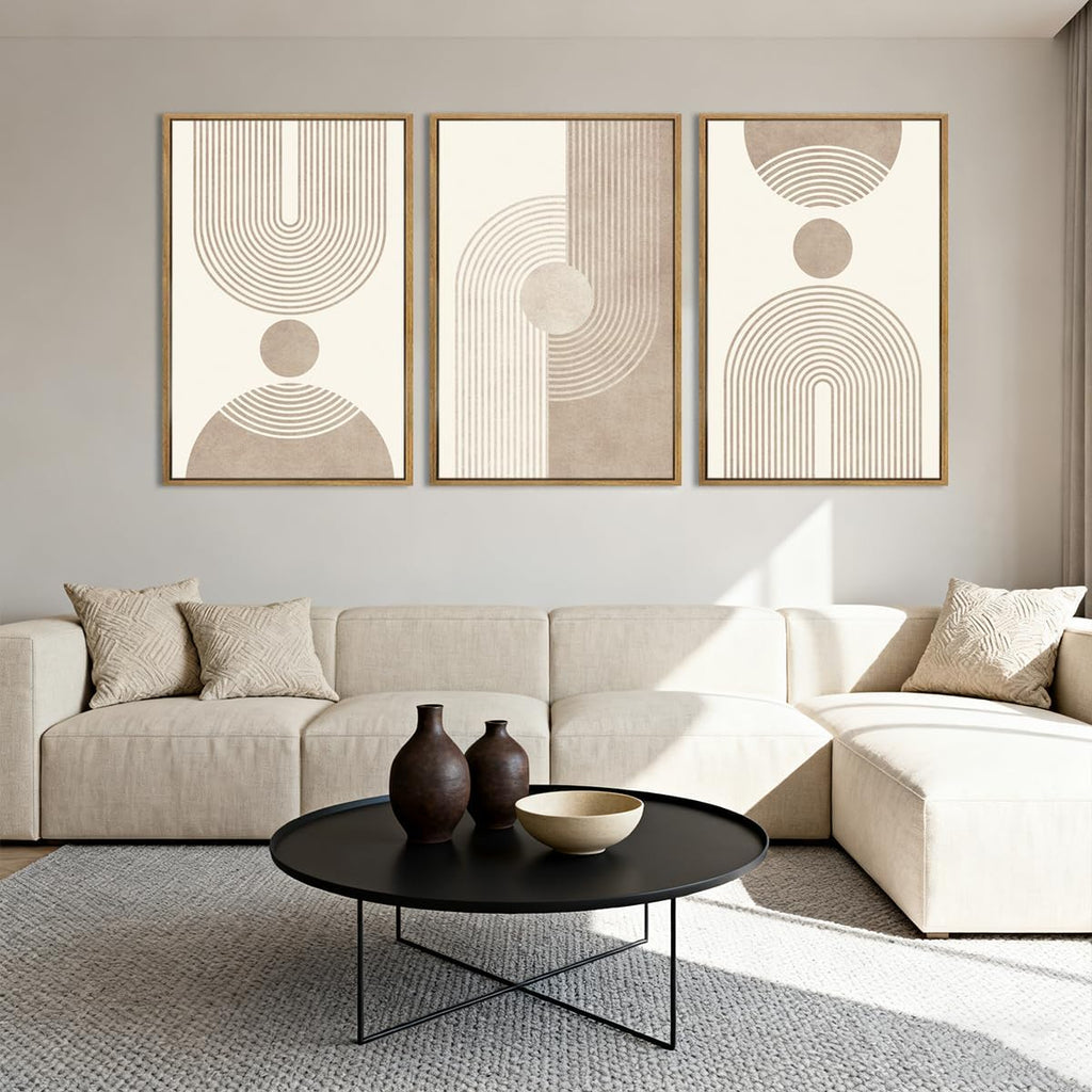 BINCUE Neutral Abstract Wall Art Beige Large Wall Decor Boho Mid Century Modern Artwork Art Print for Living Room Bedroom Office 24'x36' Set of 3 Gift