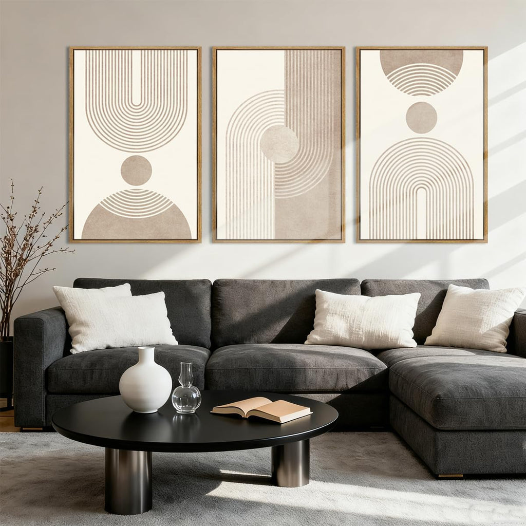 BINCUE Neutral Abstract Wall Art Beige Large Wall Decor Boho Mid Century Modern Artwork Art Print for Living Room Bedroom Office 24'x36' Set of 3 Gift
