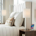 360 Lighting Trotter 23.75' High Set of 2 Modern Table Lamps with Dimmable USB Charging Ports A+C and AC Power Outlet Brushed Nickel White Fabric Cylinder Living Room Desk Bedroom House Bedside Home