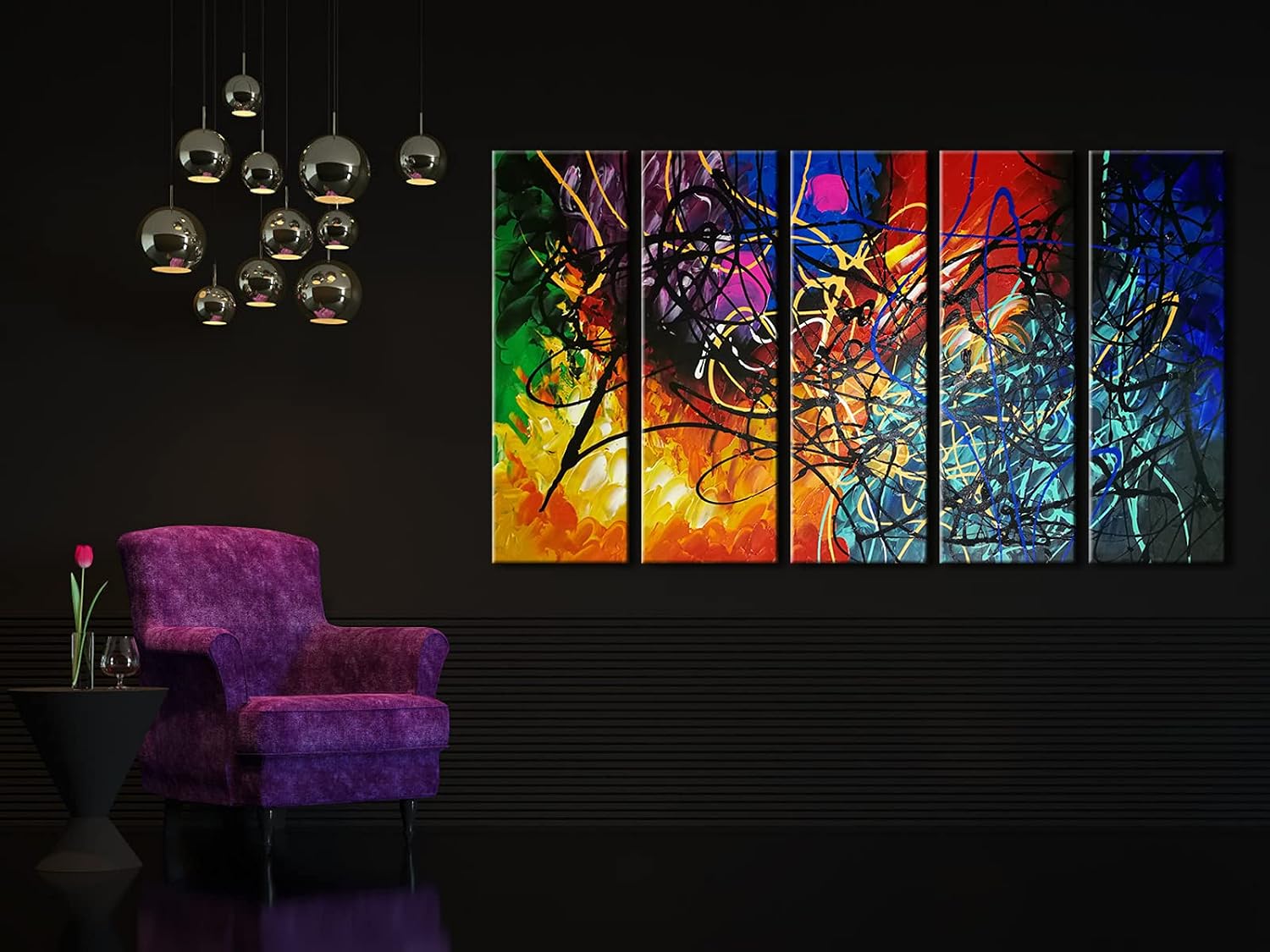 Wieco Art 5 Panels Abstract Heart Oil Paintings Reproduction on Canvas Wall Art Decor Ready to Hang for Home Office Decorations Extra Large Modern 100% Hand Made Contemporary Impressionist Artwork