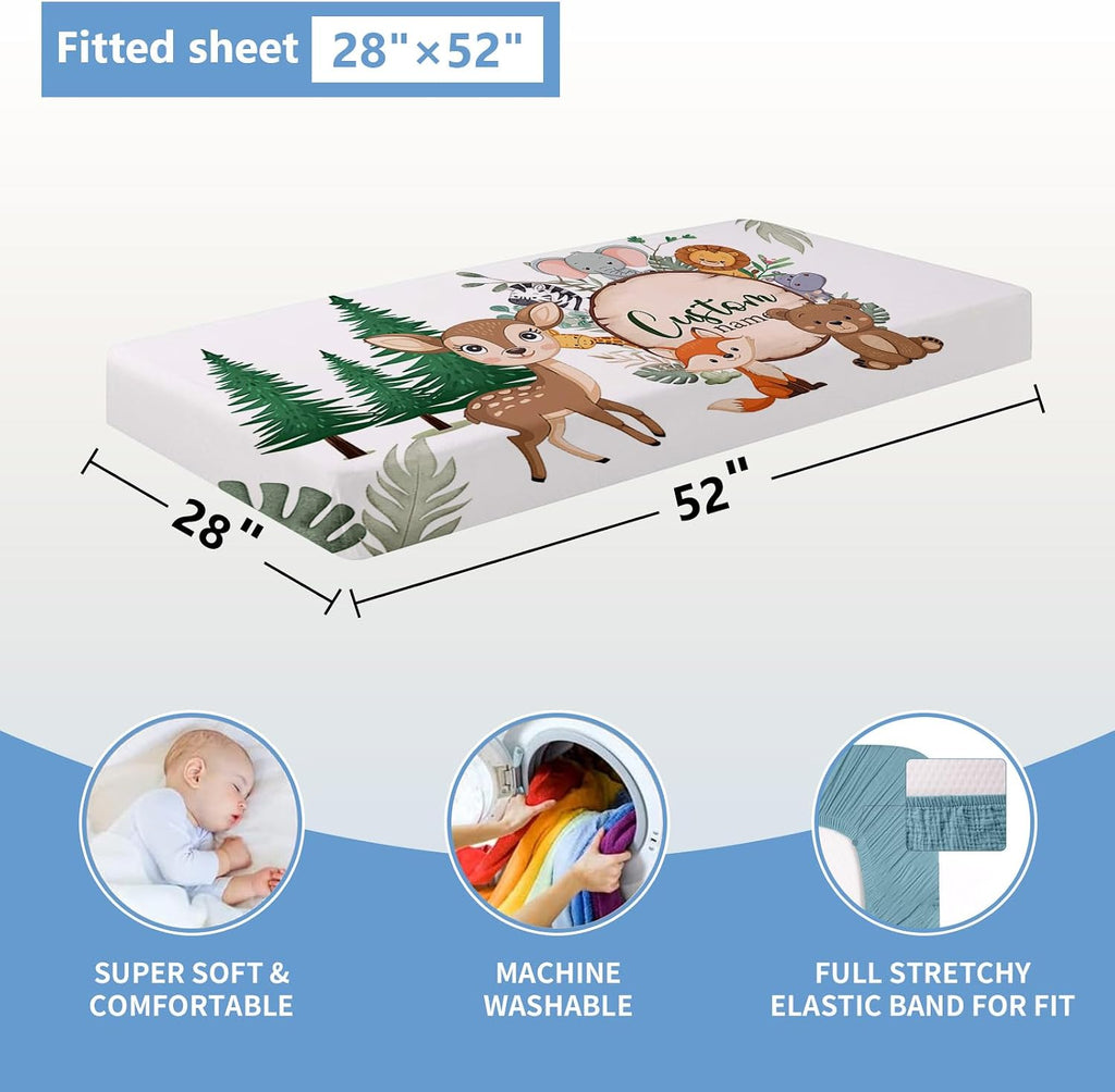KAINSY Personalized Baby Crib Bedding Set, 5 Pcs Custom Nursery Bedding Set for Girl Boy, Soft Jungle Animals Crib Set with Name, Double Layer Baby Bedding Crib Set, Toddlers Infants Customized Gift
