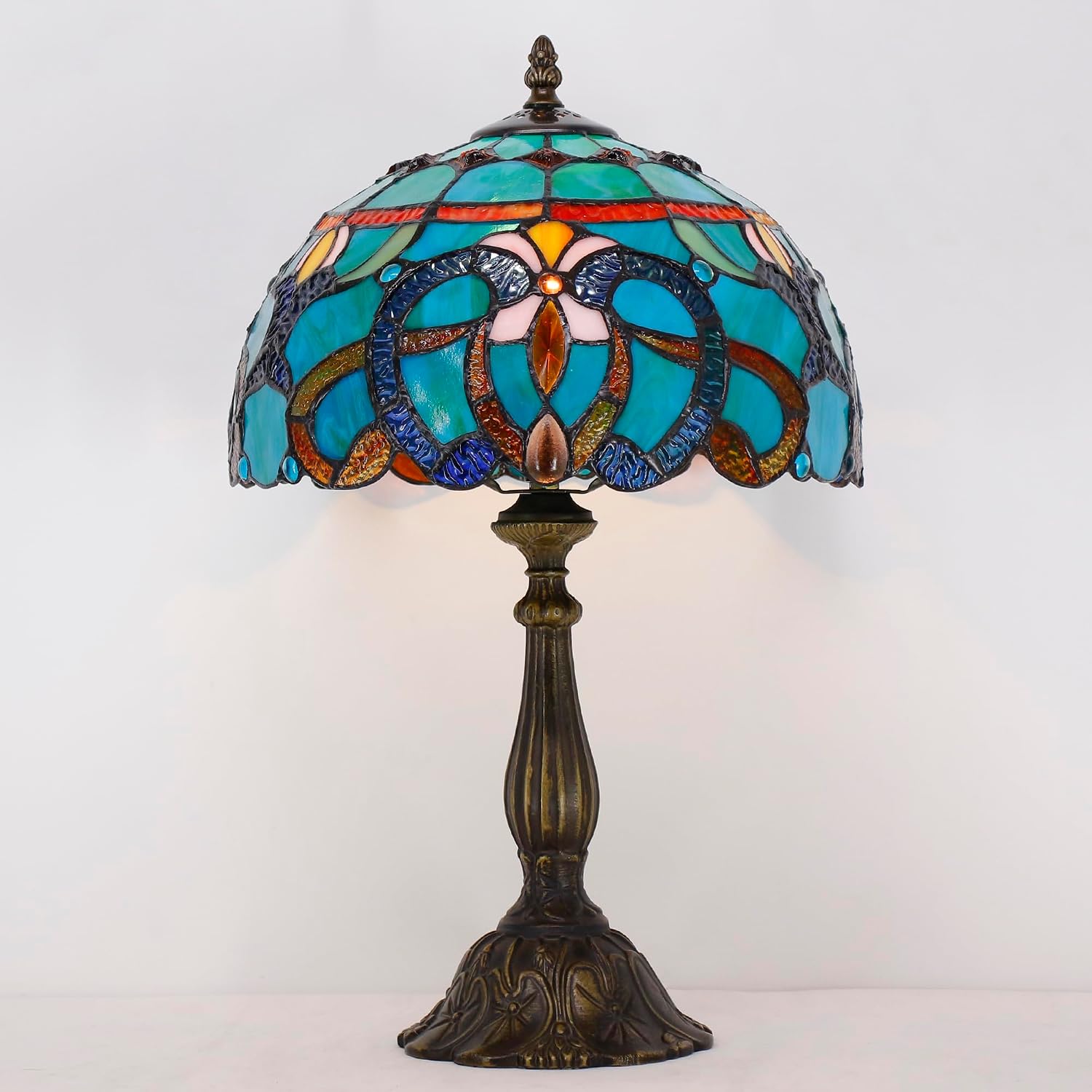 Tiffany Lamp Touch Control Table Lamp Blue Green Stained Glass Desk Lamp 12X12X19 Inches Baroque Style Reading Light