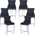 25' Counter Height Bar Stools Set of 6, Velvet Counter Stools for Kitchen Island, Tufted High Chair with Backs, Fabric Upholstered Modern Barstools for Pub Cafe, Chromed Metal Legs (Black, 6Pcs)