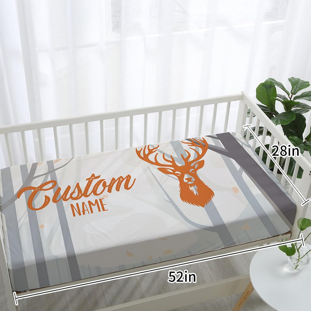 TOOTANN Custom Baby Crib Bedding Set, 5 Pcs Personalized Name Baby Crib Sheets for Kid Toddler Infant, Green Forest and Deer Nursery Bedding Set