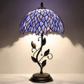 Tiffany Table Lamp Stained Glass Desk Lamp Metal Leaf Base Reading Light 12X19 Inch (Wisteria Style)
