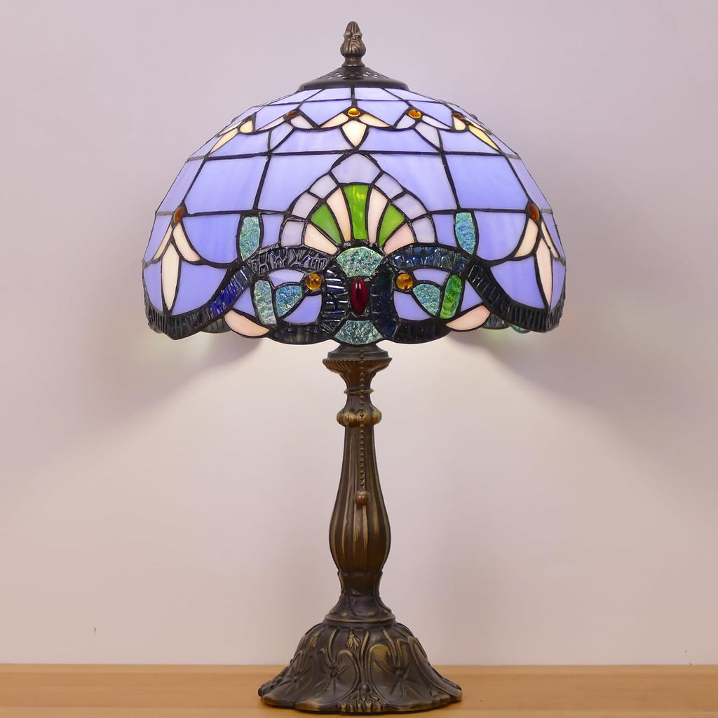 Tiffany Lamp Stained Glass Table Lamp Antique Bedside Reading Light W12H19 Inches (Baroque)