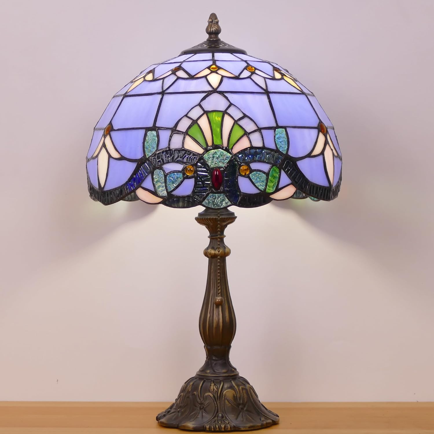 Tiffany Lamp Stained Glass Table Lamp Antique Bedside Reading Light W12H19 Inches (Baroque)
