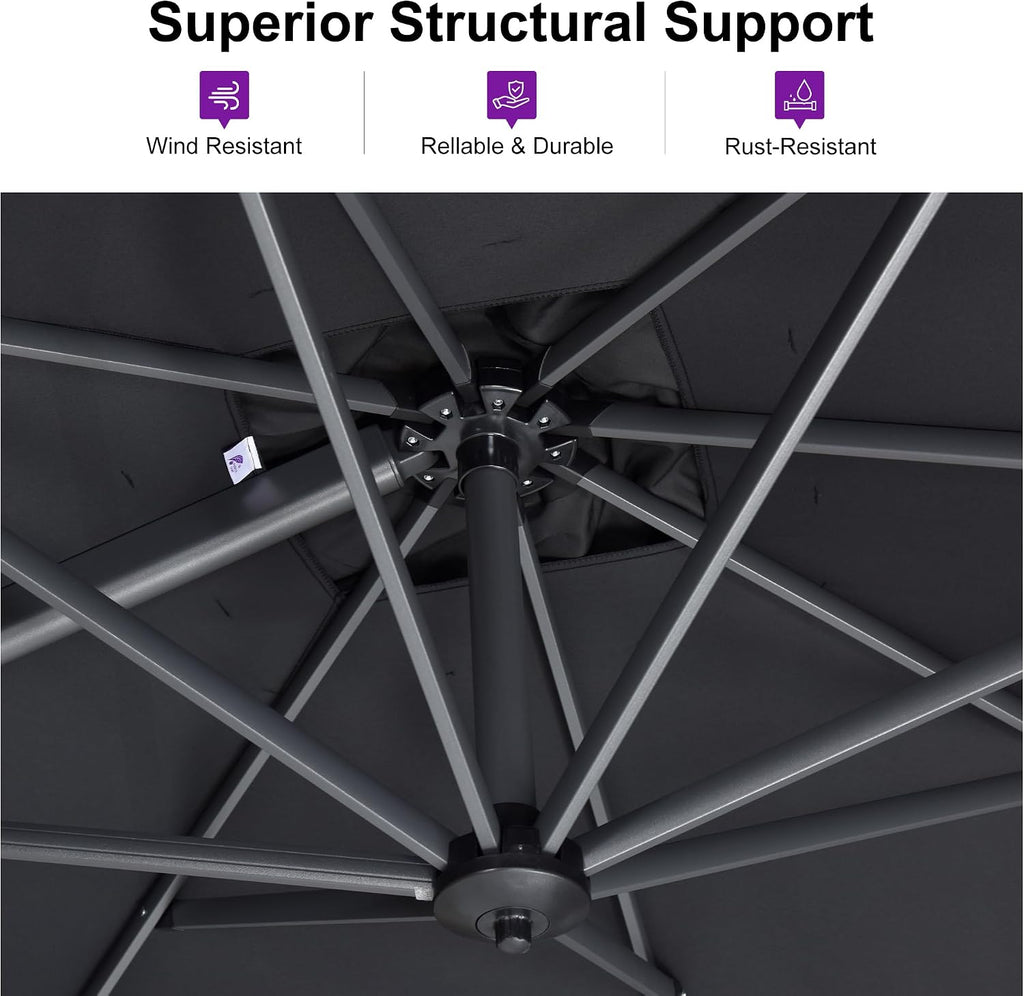 PURPLE LEAF 8 Feet Patio Umbrella Outdoor Cantilever Square Umbrella Aluminum Offset Umbrella with 360-degree Rotation for Garden Deck Pool Patio, Light Grey