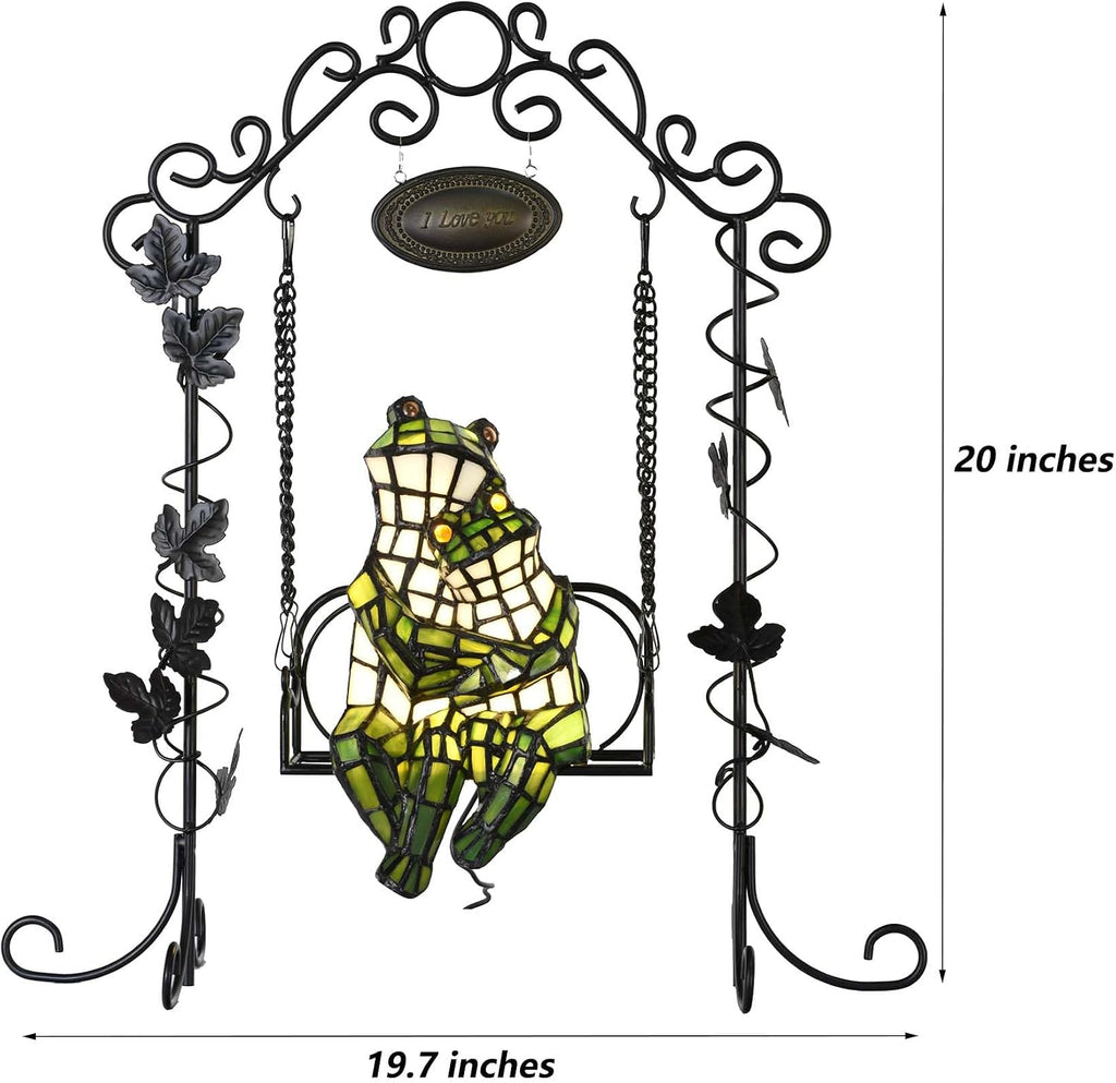 Bieye L12001 Frogs on a Swing Tiffany Style Stained Glass Accent Table Lamp for Home Decor