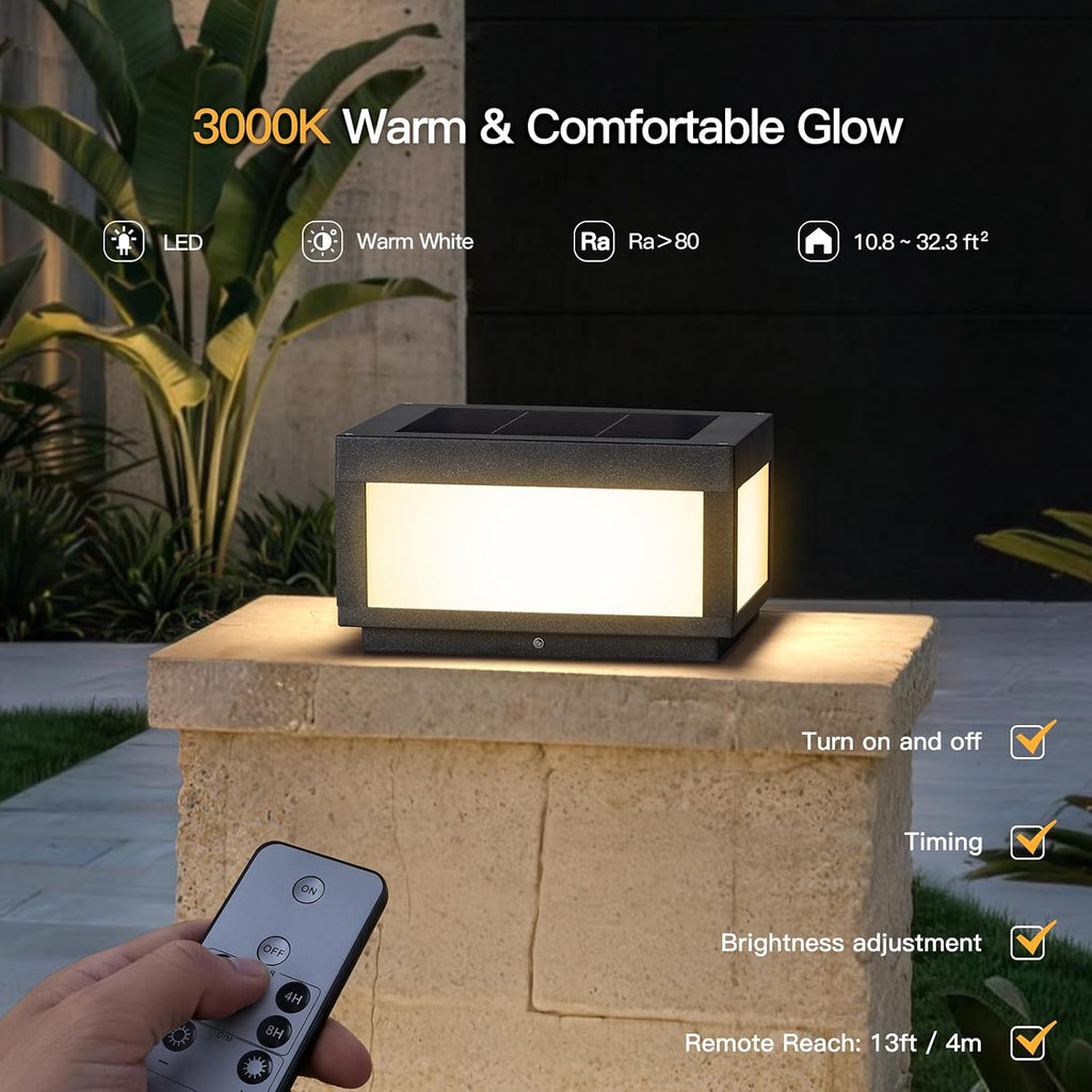 MVBT Large Solar Post Lights Outdoor, Square Solar Pillar Lights 12x12, Solar Power Column Light Waterproof, Modern Post Lamps Outdoor, Dusk to Dawn Lantern Column Lamp for Driveway Entrance Pillars