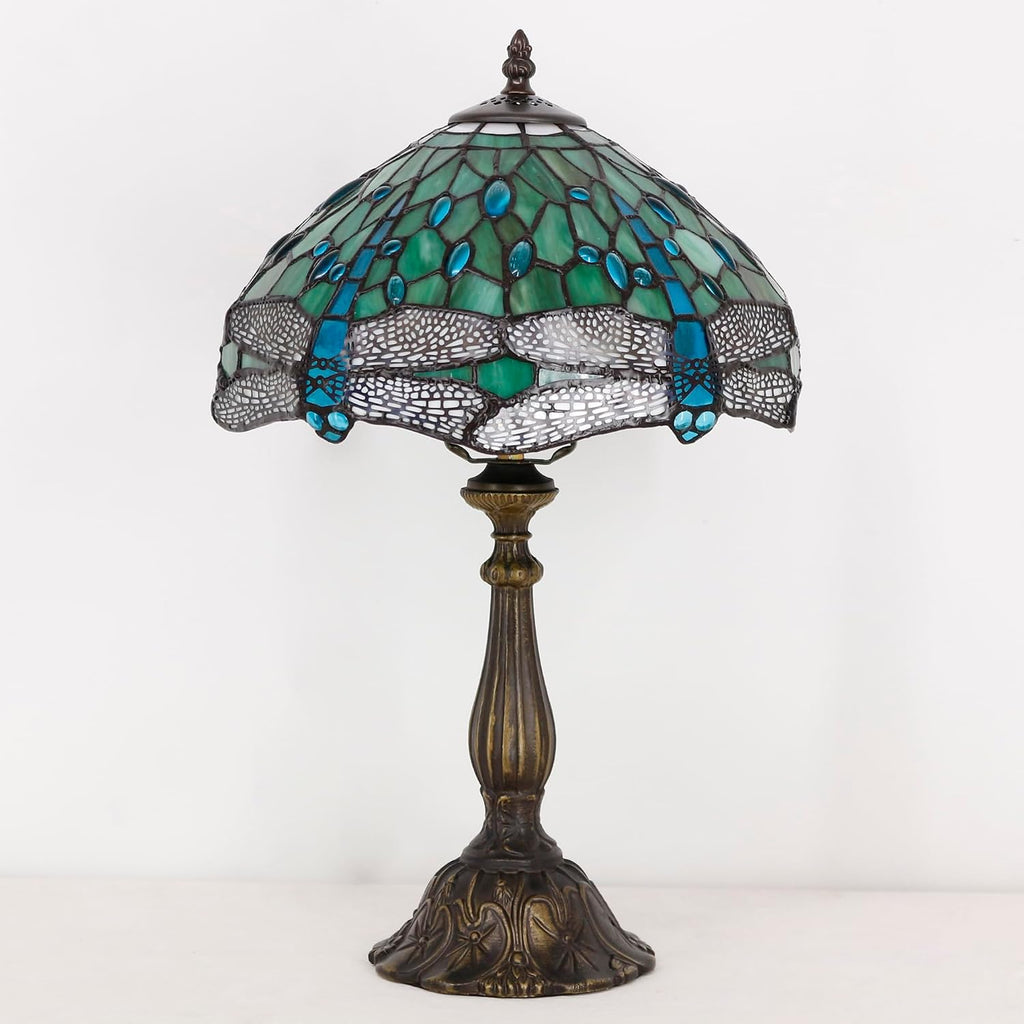 Tiffany Lamp Touch Control Table Lamp Green Stained Glass Desk Lamp 12X12X19 Inches Dragonfly Style Reading Light