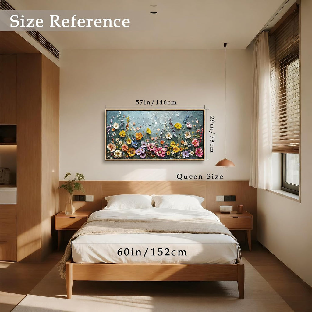 imjiayu Oversized Wall Art, Floral Wall Decor, Framed Wall Art, Colorful Botanical Flower Art Prints, Green Meadow Wildflowers Paintings for Living Room Dining Room Farmhouse Office Hotel 29'x57'