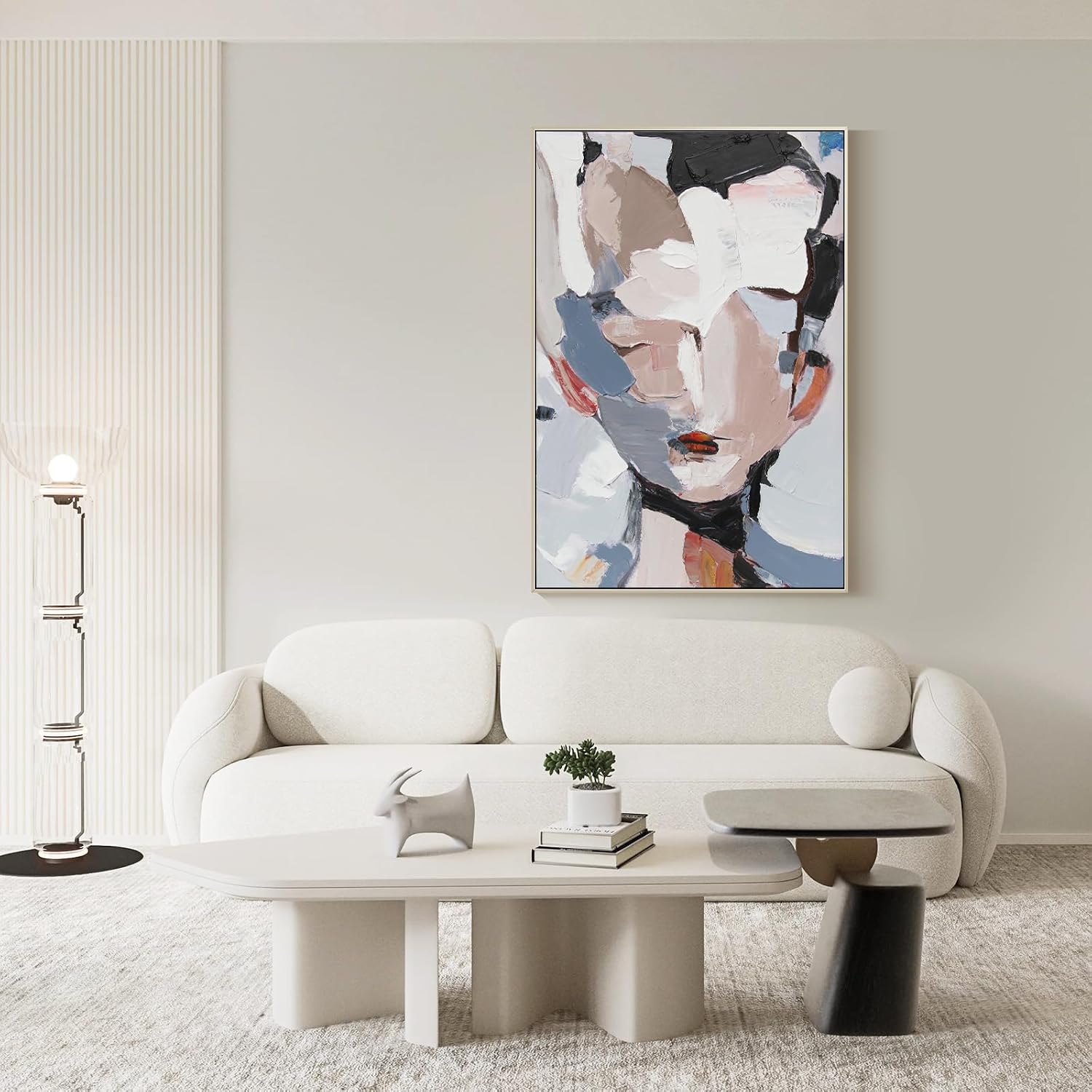 GeekMacro Abstract Face Textured Painting Hand Painted Colorful Wall Art for Living Room Large Framed Modern Canvas Artwork 45x30 Vertical Wall Decor