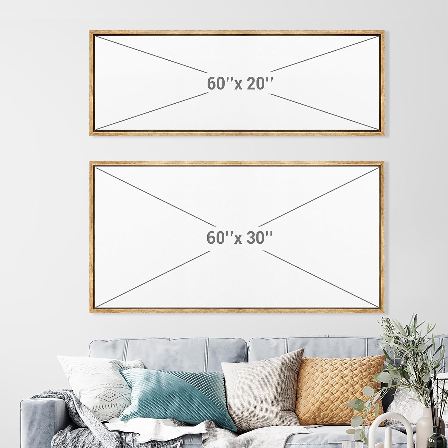MUDECOR Extra Larg Framed Canvas Print Wall Art Neutral Beige Horizon Abstract Modern Minimalist Landscape Illustrations Decorative Colorful for Bedroom - 60'x30'