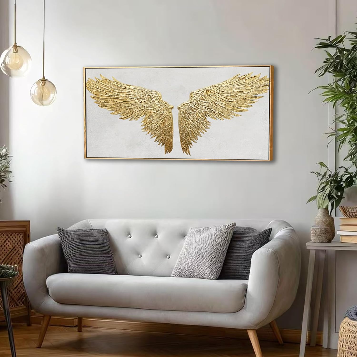 White and Gold Wall Decor Framed Modern Abstract Wall Art Bird Canvas Prints Paintings Neutral Wall Art for Bedroom Office Kitchen 20'x 40'