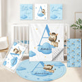 KAINSY Custom Crib Bedding Set, 5 Pcs Personalized Name Monogram Baby Crib Sets for Infants Toddlers, Blue Zebra Nursery Bedding Set for Boys Girls, Double Layer Baby Bedding Sets Customized Gifts