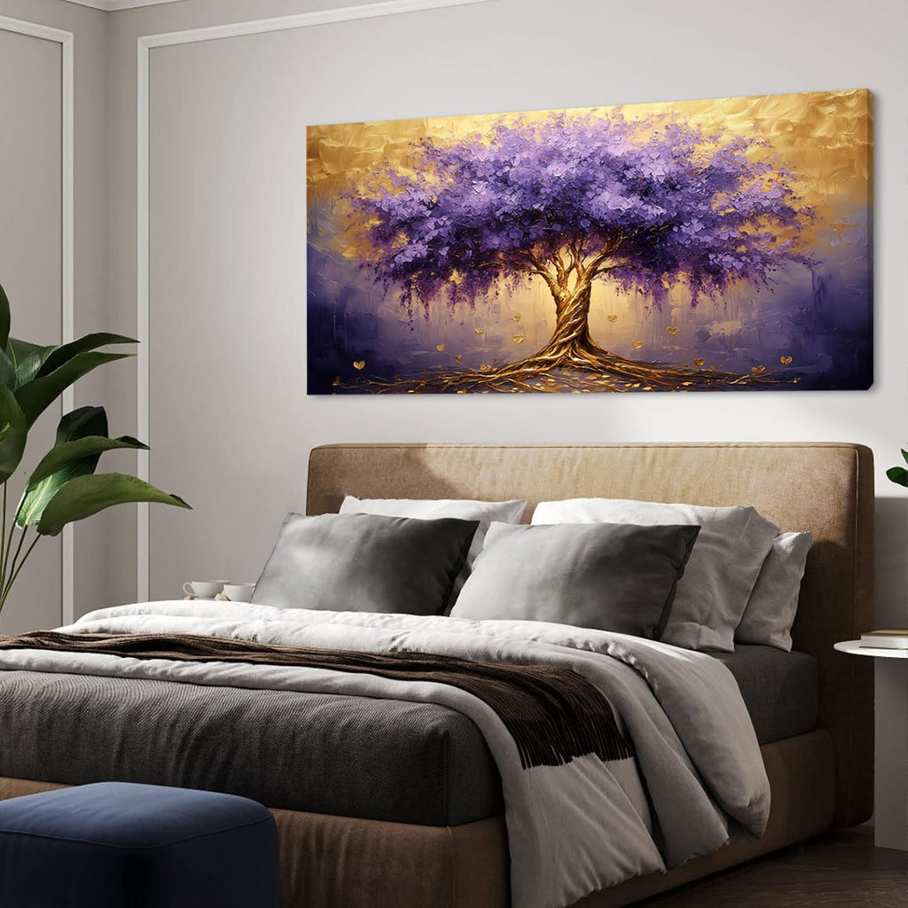Calming Tree of Life Wall Art for Living Room Office Purple Brown Canvas Painting Prints Large Nature Plant Artwork Home Family Bedroom Decor (28x58 Inches)