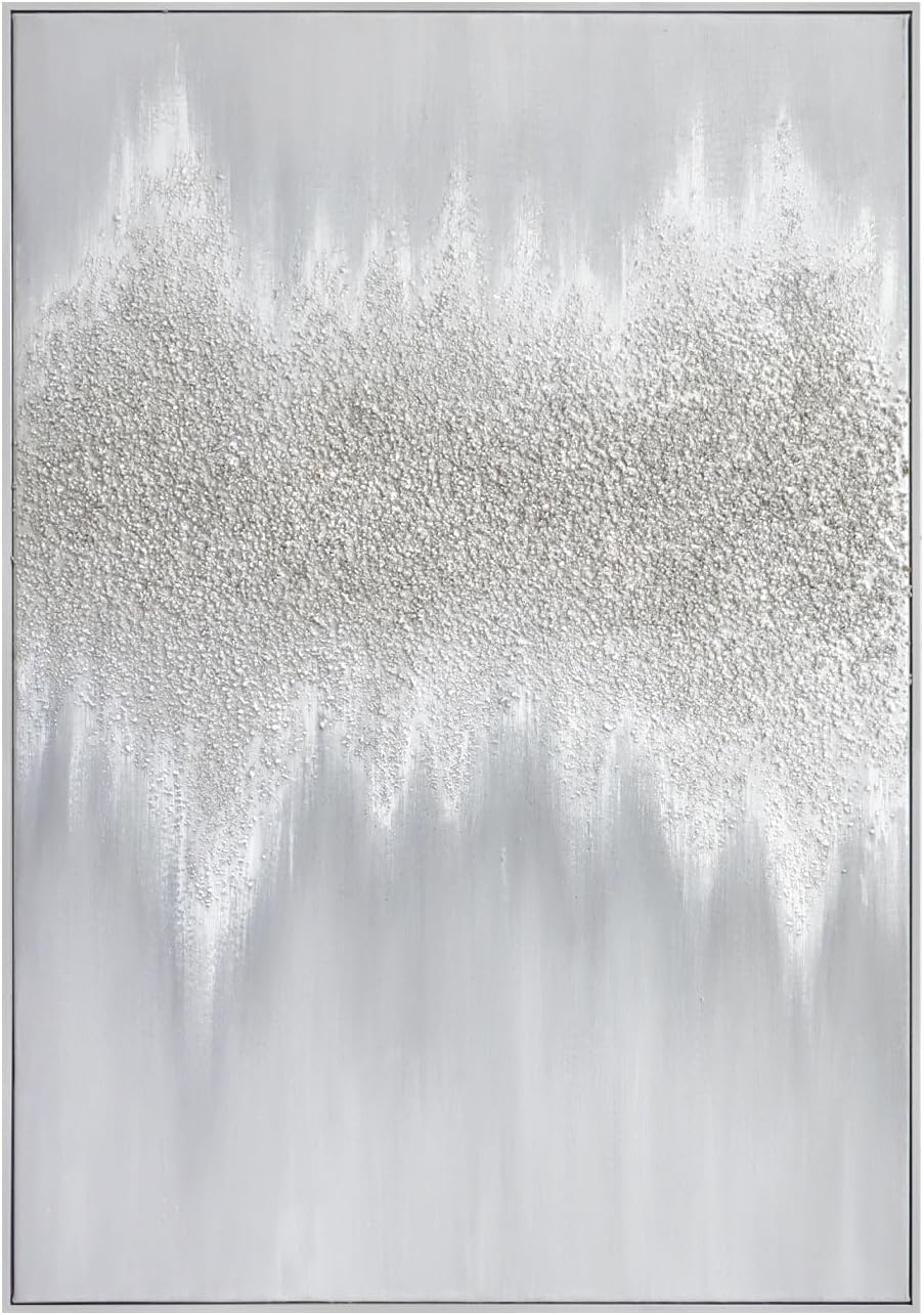 Silver Abstract Wall Art Decor - Grey Hand-Painting Embellished with Sand Grain and Glitter in Metallic Hues, Brilliant Modern Abstract Canvas for Living room, Bedroom Decor, 28' x 40', Framed