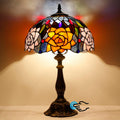 Tiffany Lamp Touch Control Table Lamp Orange Purple Stained Glass Desk Lamp 12X12X19 Inches Rose Flower Style Reading Light