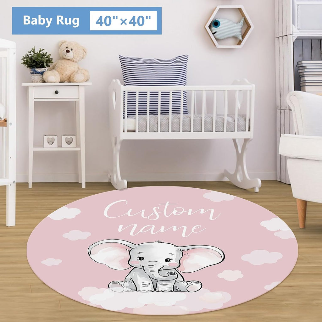 KAINSY Personalized Nursery Bedding Set, 5 Pcs - Custom Baby Girl Elephant Bedding, Toddlers Bedding Set with Name, Double Layer, Customized Gift for Infant Kid