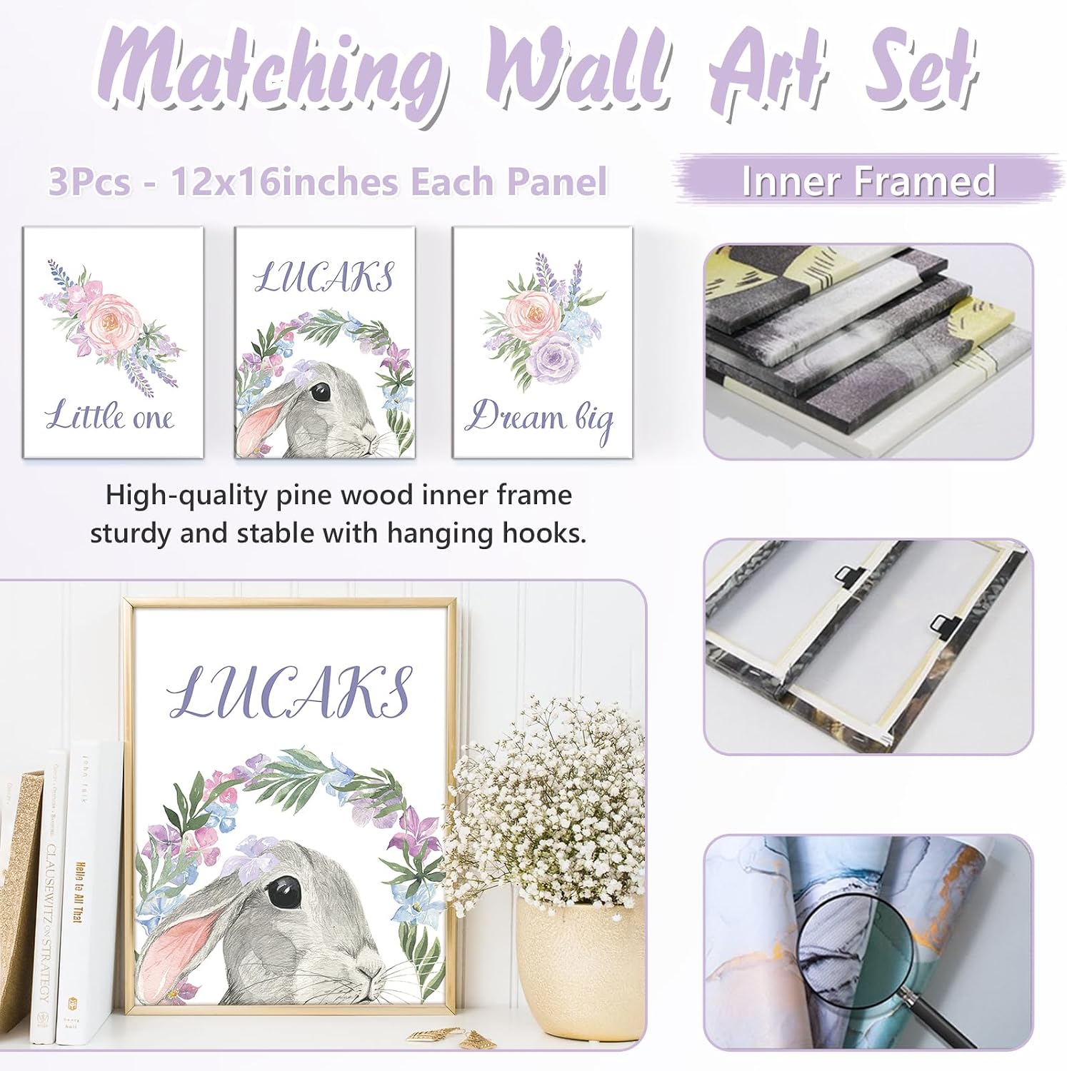 Custom Baby Crib Bedding Set, 5 PCS Personalized Name Baby Crib Sets for Girls Boys, Rabbit Theme Nursery Bedding Sets for Infant Toddler, Double Layer Flannel Bed Set Customized Gifts