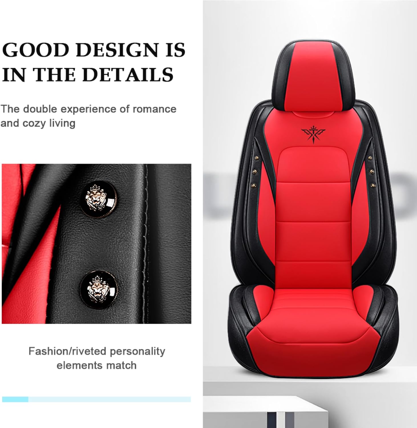 Seat Covers Custom Fit for Dodge Challenger 2009-2025, Standed Front Set Leather Seat Covers Cushion, Waterproof Car Seat Cover Full Set, Automobile Interior(Black Red)