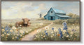 Extra Large Framed Farmhouse Style Wall Art - Vintage Rustic Canvas Art Print - Wildflower Highland Cow, Windmill & Teal Barn - Country Farm Painting for Living Room 30x60 Inch