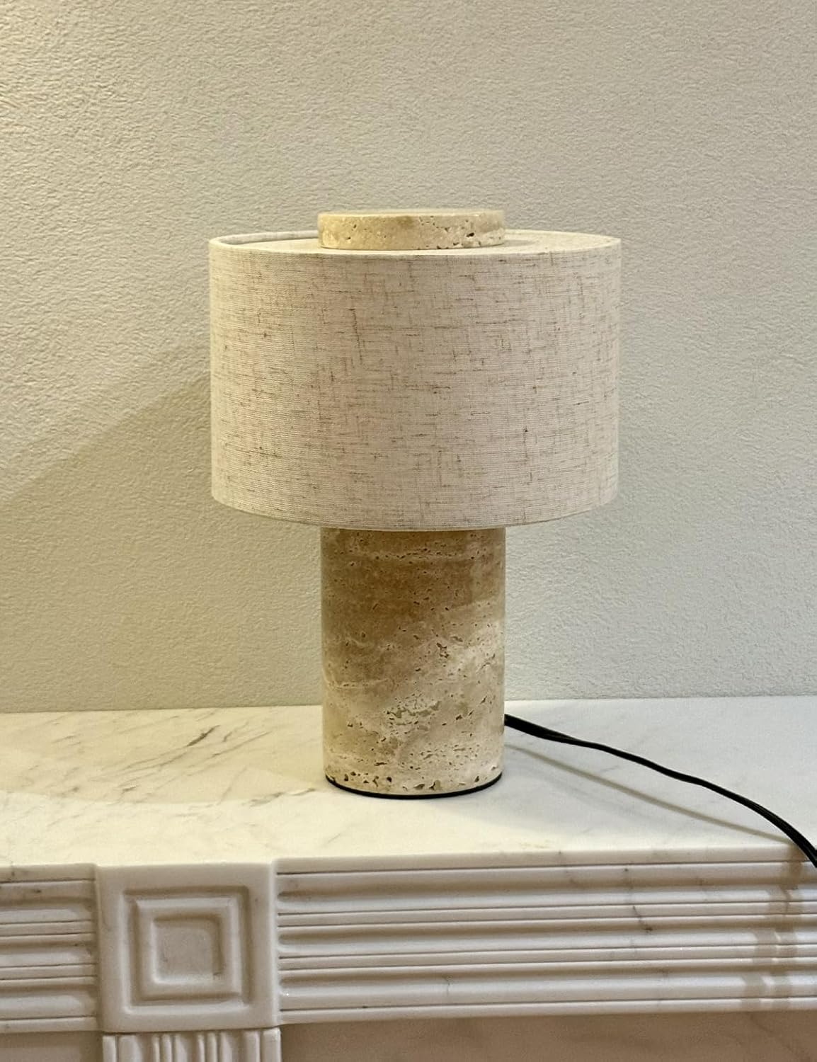 Stone Lamp, Natural Travertine Table Lamp 10 Inch Marble Wabi Sabi Light Fixture Organic Modern Home Decor Warm to Cool White Light for Bedside, Console, Entryway, Counter...(Plug-in Travertine Lamp)