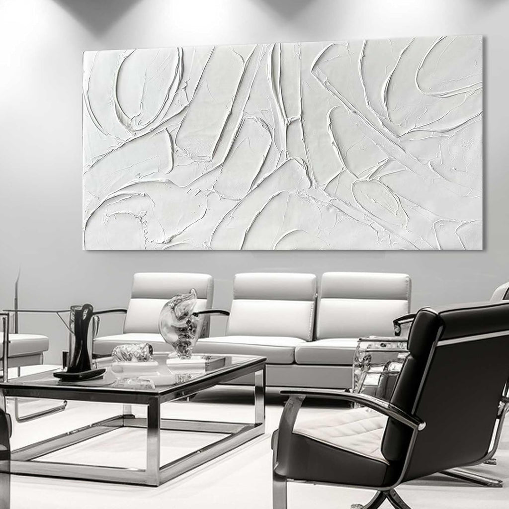 XIANSHOU Oil Painting Art Wall Decor Pictures for Living Room Big Wall Artwork White Painting 29'x 58' Modern Abstract Wall Decor Bedroom Office Ready to Hang