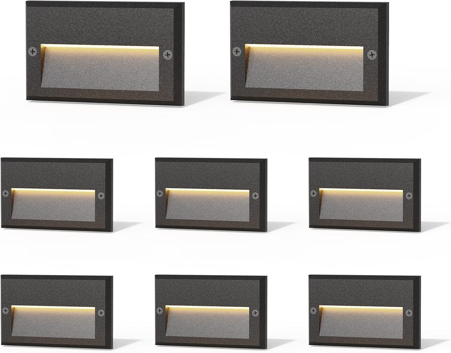 GOODSMANN Low Voltage Step Lights Kits 5.5 Inch Outdoor 12V AC Landscape Stair Lights Wired 8PK 3W LED Electric Outdoor Deck Lighting Black Metal 49 Lumens 3000K Warm White with Cable Connectors