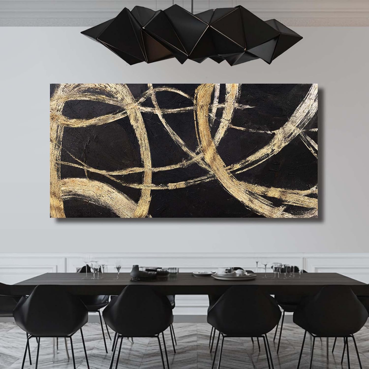 VAYIMDH Black And Gold Pictures for Living Room Black Wall Decor Minimalist Wall Decorations Abstract Wall Paintings 29'x 58' for Office