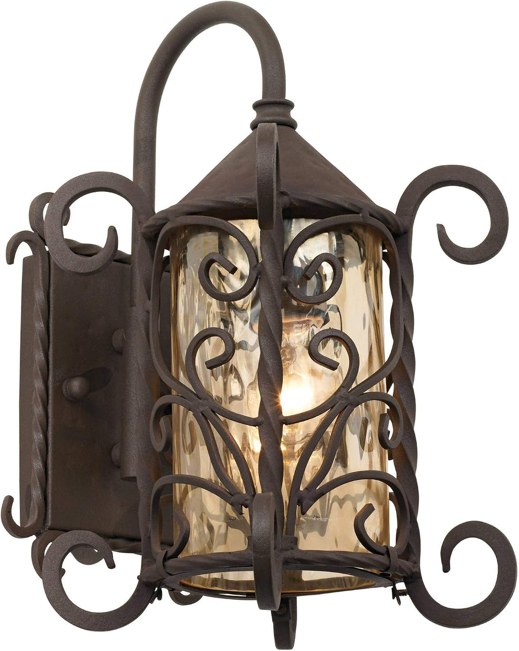 John Timberland Casa Seville Rustic Outdoor Wall Light Fixture Dark Walnut Scroll 13 1/4' Champagne Hammered Glass for Exterior House Porch Patio Outside Deck Garage Yard Front Door Garden Home