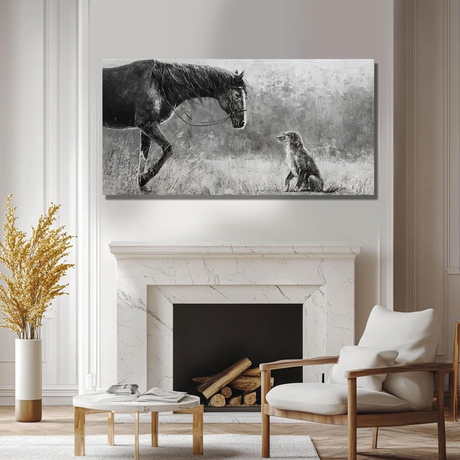 Artexist Horse Canvas Wall Decor Grey Wall Picture Modern Wall Hangings Decor 29'x58' Canvas Wall Art for Bedroom Kitchen Artwork
