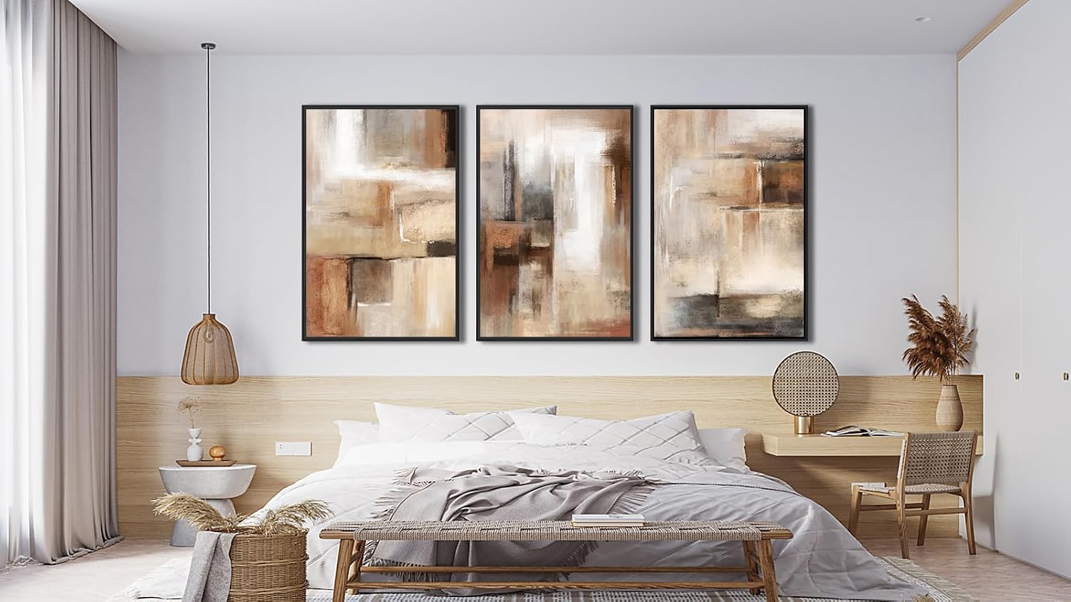 ASDCEUTICALS Large Canvas Wall Art - Brown and Beige Abstract Pictures for Living Room Vintage Wall Decor Retro Rustic Paintings Black Float Framed for Bedroom Dinning Room 24' X 36' X 3 pcs