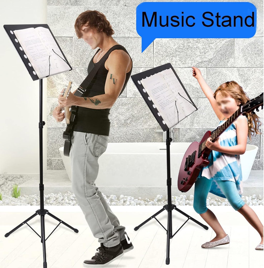 Music Document Stand, Portable Lightweight Music Stand, Music Accessories, Including A Carrying Bag, Adjustable In Angle And Height, Sheet Music Stand With Violin Hanger (Black 11*16*30in)