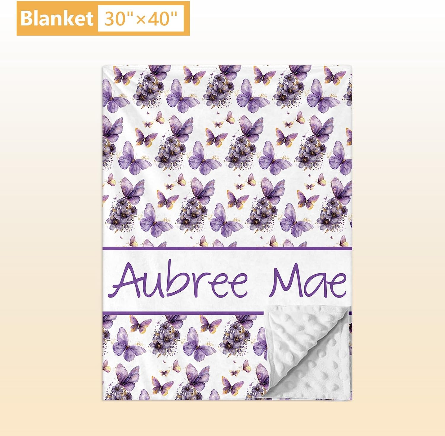 Terwex Personalized Baby Bedding Set, 5 Pcs Custom Toddlers Bedding Set with Infant Name, Soft Double Layer Nursery Crib Set for Girls Boys, Customized Infants Gifts for Baby Shower, Purple Butterfly