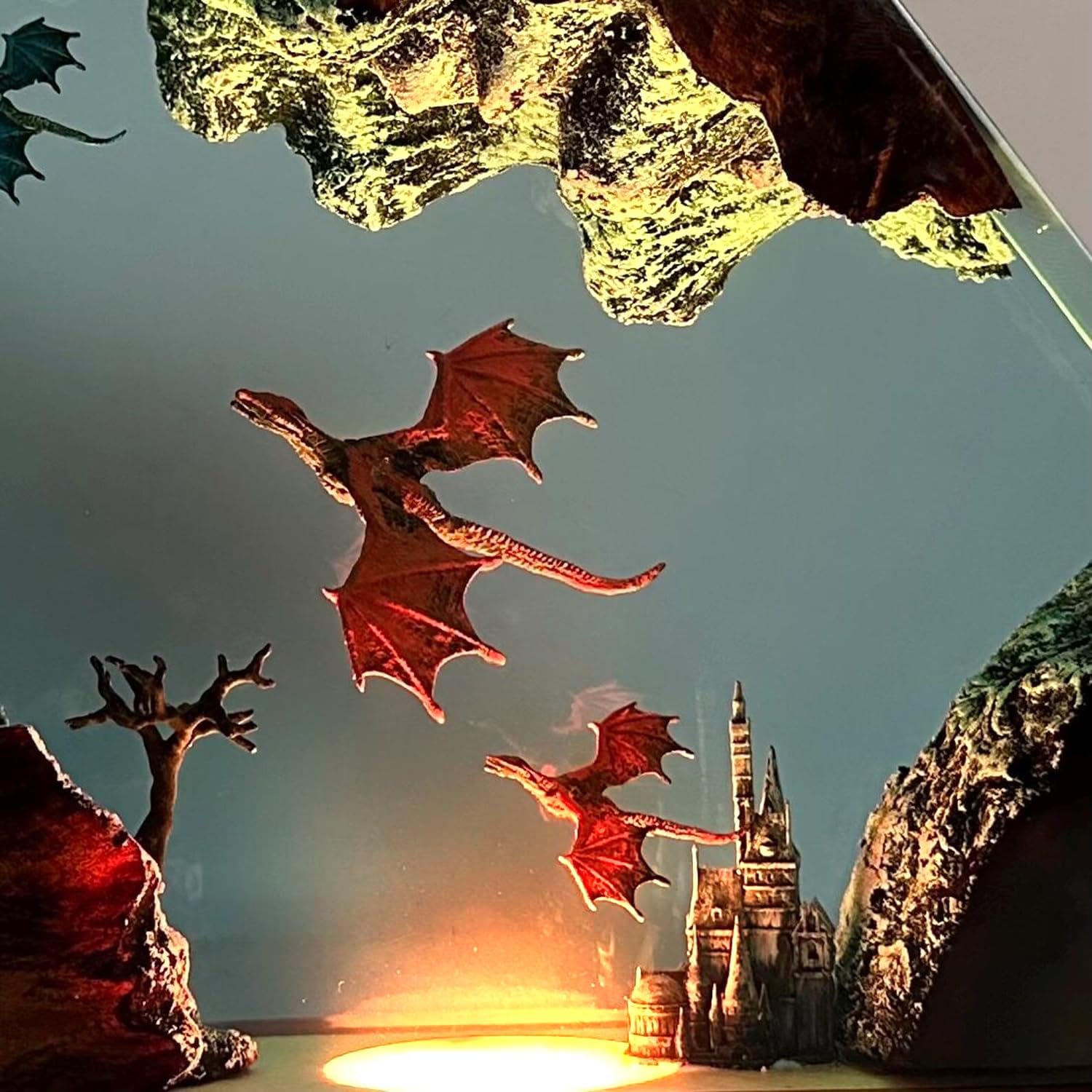 Resin Dragon Lamp,RGB Table Night Light with Wood Base, Handmade Resin Art Piece Brithday Valentine's Gifts for Women & Men,Dragon Gifts for Dungeons,Gamer (M,8'x5')
