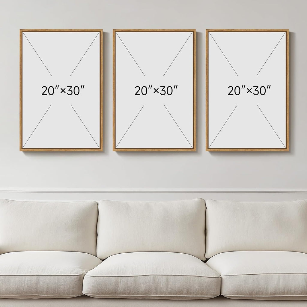 Framed Vintage Botanical Wall Art for Living Room, 3 Piece Neutral Floral Canvas Artwork for Modern Farmhouse Walls, Rustic Green Flower Painting Prints for Bedroom Office Kitchen Wall Decor, 20x30