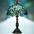 Tiffany Style Stained Glass Table Lamp 12-inch Dia Ocean Blue Dragonfly Design Lampshade Vintage Nightstand Light for Bedroom Dorm Living Hallway Cottage Office Cafe Ceremony Housewarming Gift