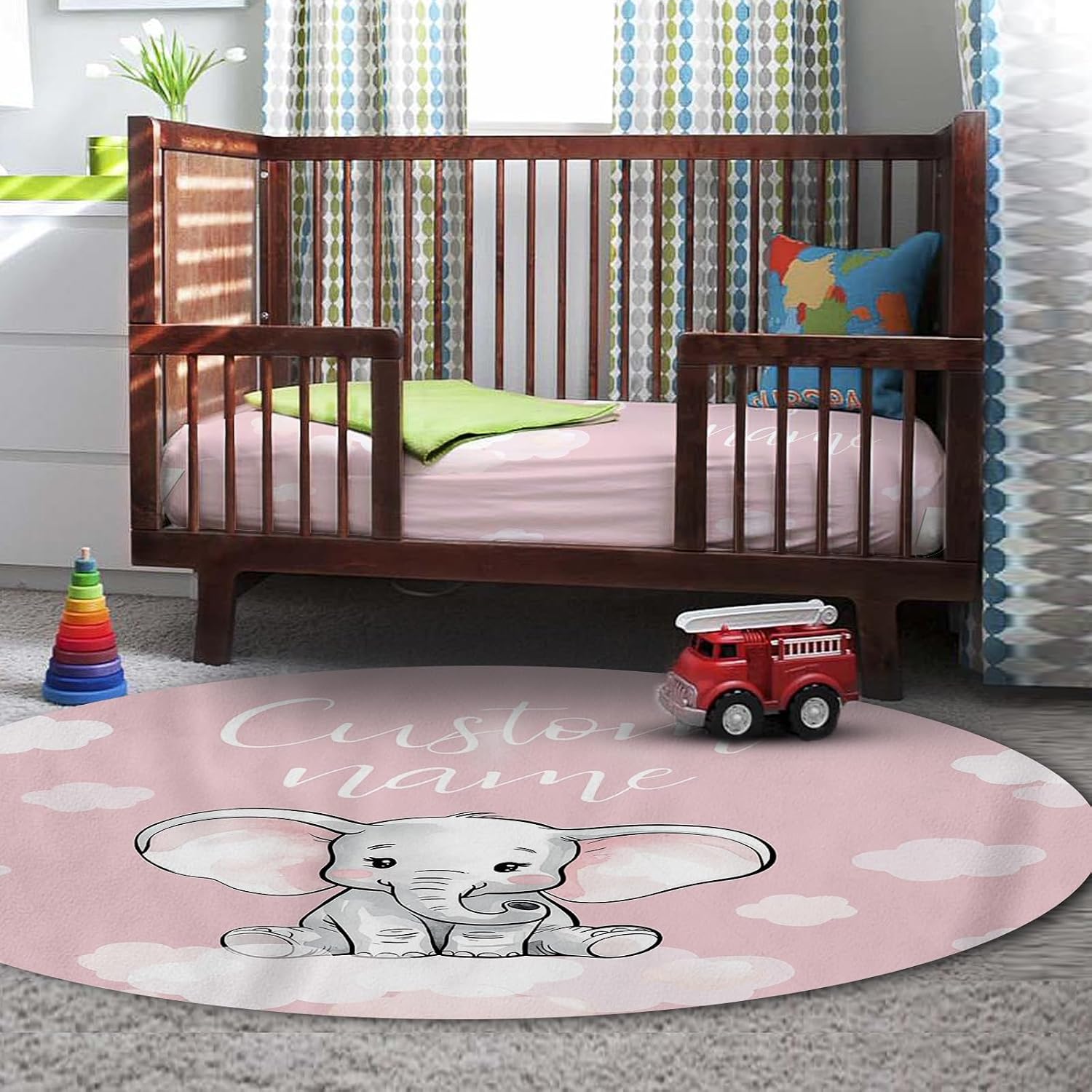 TOOTANN Custom Baby Crib Bedding Set, 5 Pcs Personalized Name Baby Crib Sheets for Kid Toddler Infant, Pink Background Little Elephant Nursery Bedding Set