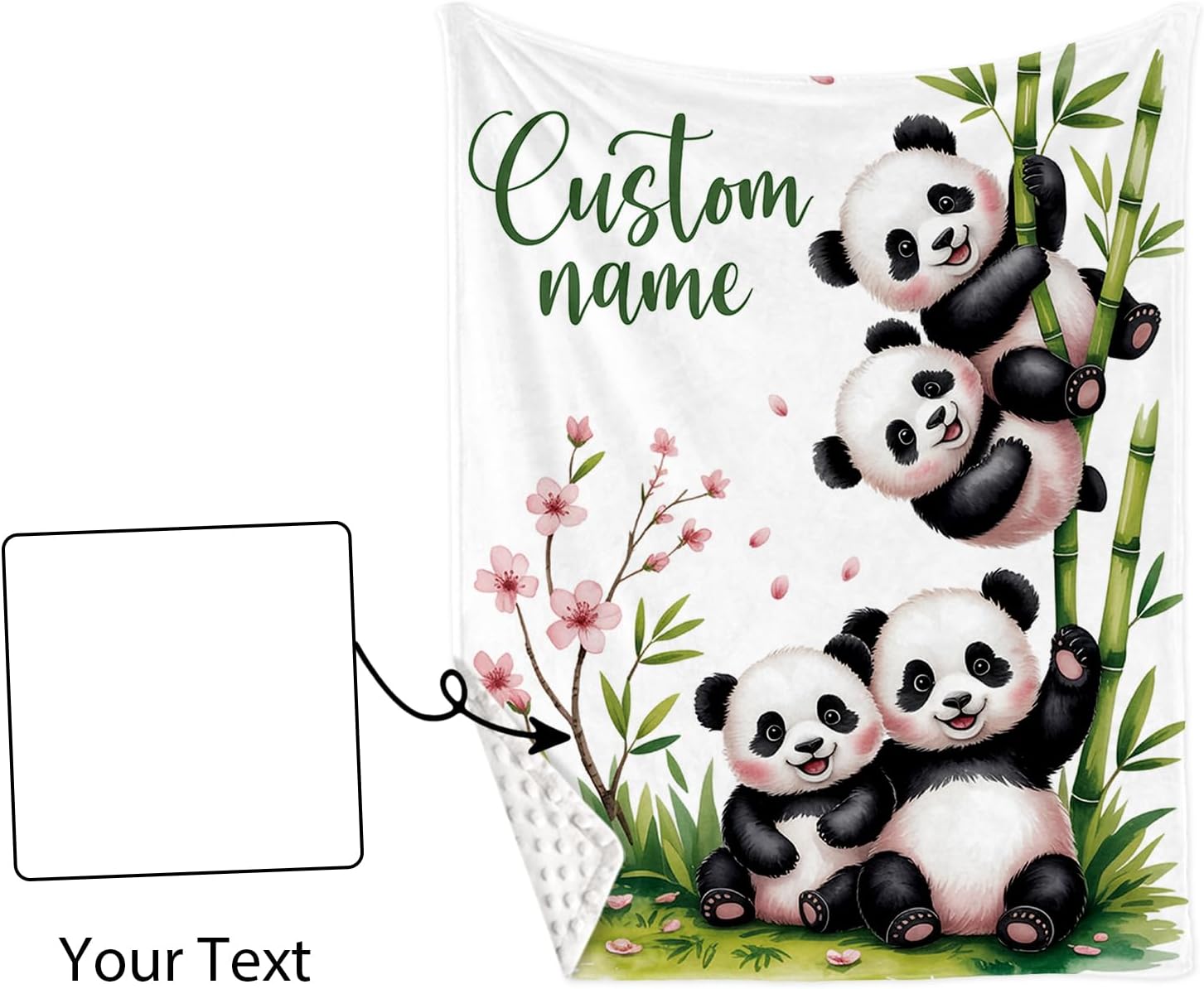 Personalized Crib Bedding Set for Baby Boys Girls, Custom Name Baby Crib Sets 5-Pcs Include Toddler Double Layer Blanket Fitted Sheet Changing Pad Cover Rug Wall Art Set, Panda Theme Nursery Décor