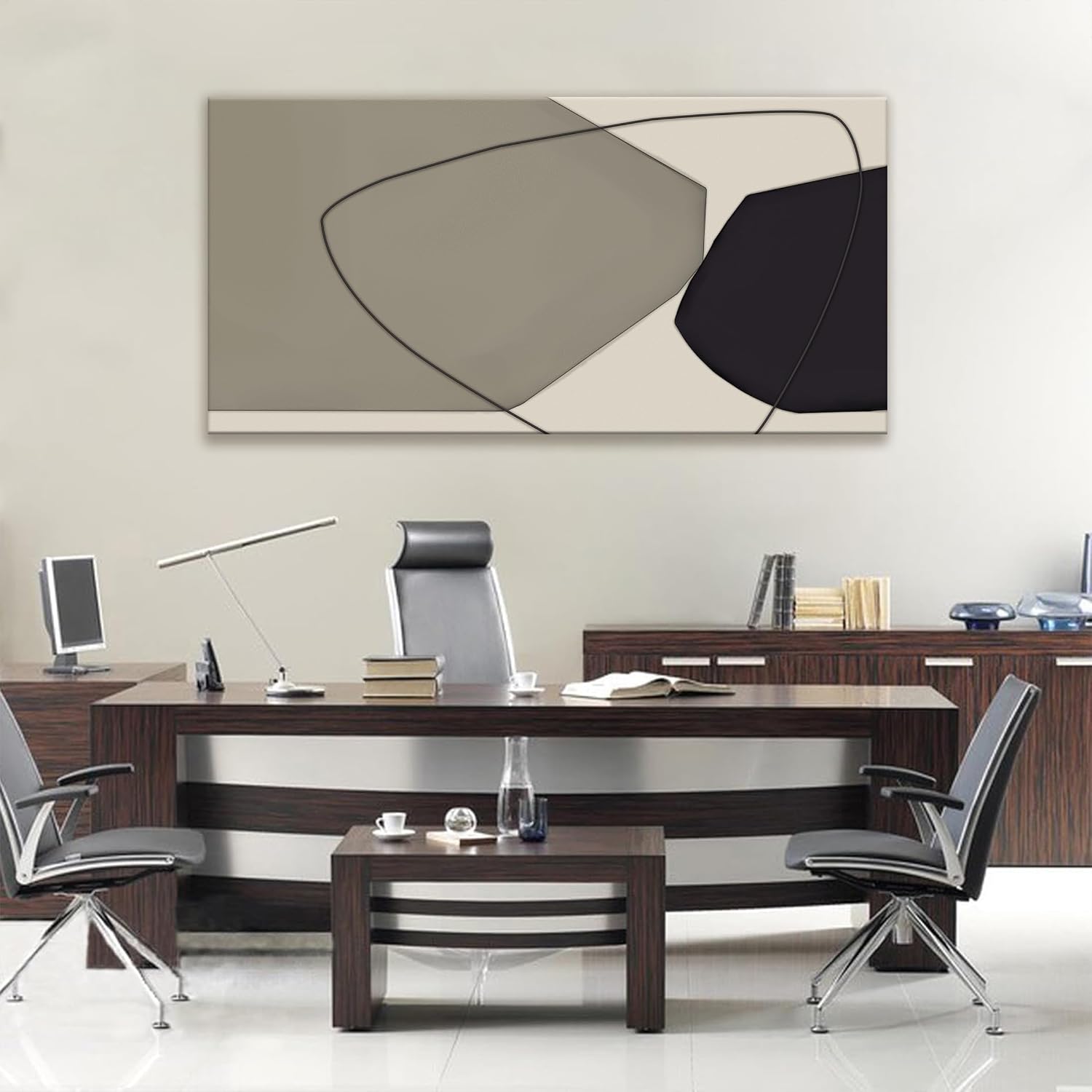 Large Abstract Wall Art Black And Grey White Wall Art Geometric Color Block Line Painting Artwork Canvas Art Wall Decor Simple Picture Artwork For Living Room Bedroom Office Home Artwork 29'X 58'