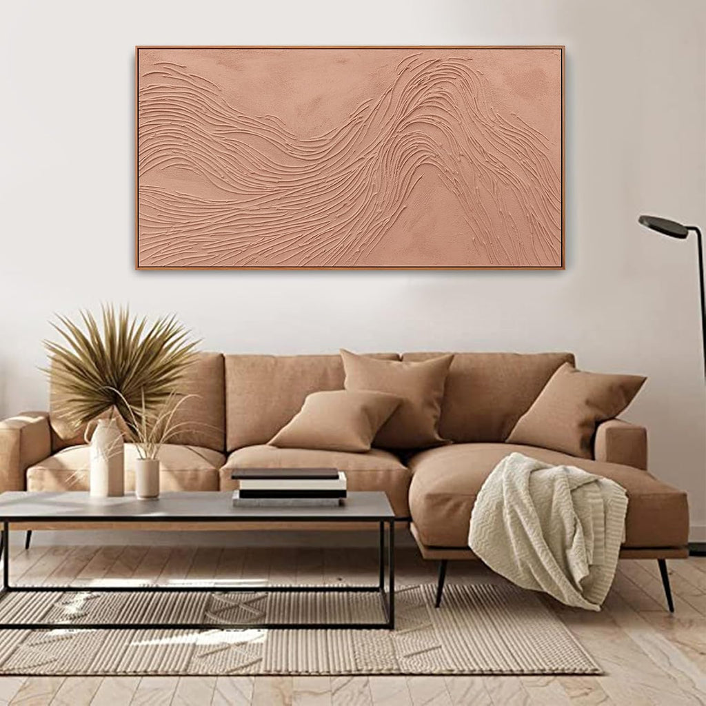 Canvas wall Art Wall Decor Bedroom Pictures Wall Decoration Artwork Abstract Wall Art Hand Painted Reddish Brown Variational Texture Minimalist Modern Art large Modern Painting Pictures for Living Room Home Kitchen Office 24'*48' With Framed