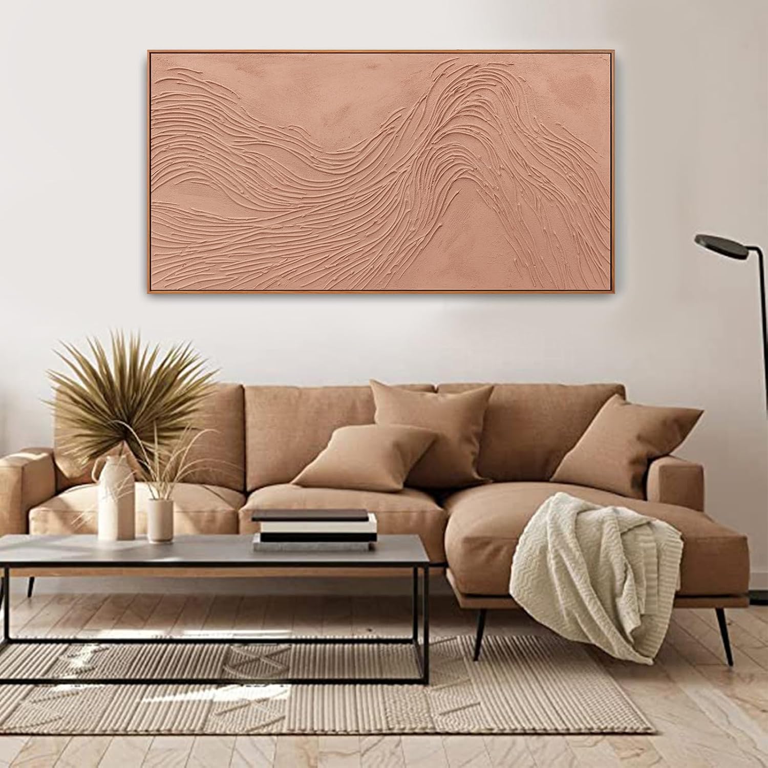 Canvas wall Art Wall Decor Bedroom Pictures Wall Decoration Artwork Abstract Wall Art Hand Painted Reddish Brown Variational Texture Minimalist Modern Art large Modern Painting Pictures for Living Room Home Kitchen Office 24'*48' With Framed
